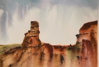 watercolor painting of a red rock formation